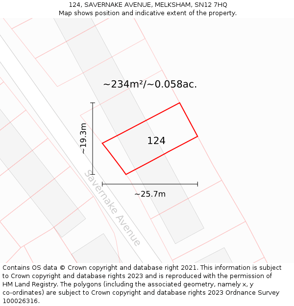 124, SAVERNAKE AVENUE, MELKSHAM, SN12 7HQ: Plot and title map