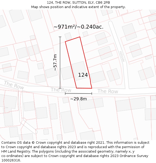 124, THE ROW, SUTTON, ELY, CB6 2PB: Plot and title map