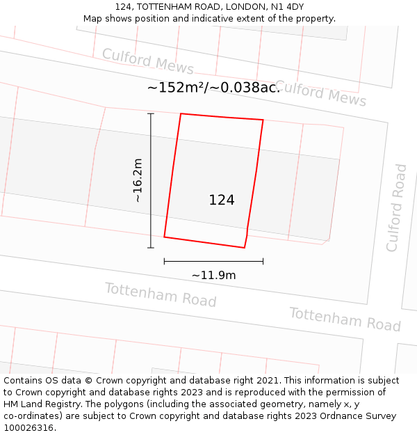 124, TOTTENHAM ROAD, LONDON, N1 4DY: Plot and title map