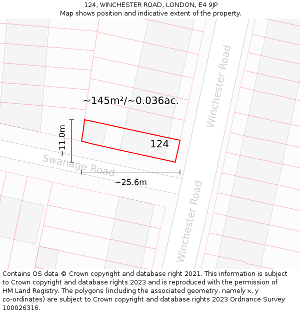 124, WINCHESTER ROAD, LONDON, E4 9JP: Plot and title map