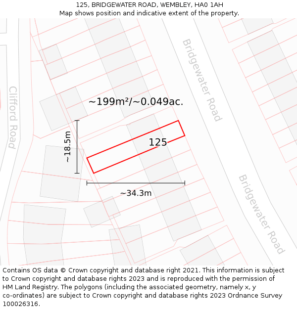 125, BRIDGEWATER ROAD, WEMBLEY, HA0 1AH: Plot and title map