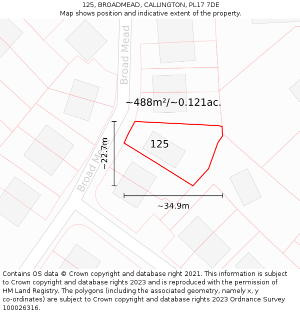 125, BROADMEAD, CALLINGTON, PL17 7DE: Plot and title map