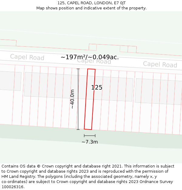 125, CAPEL ROAD, LONDON, E7 0JT: Plot and title map