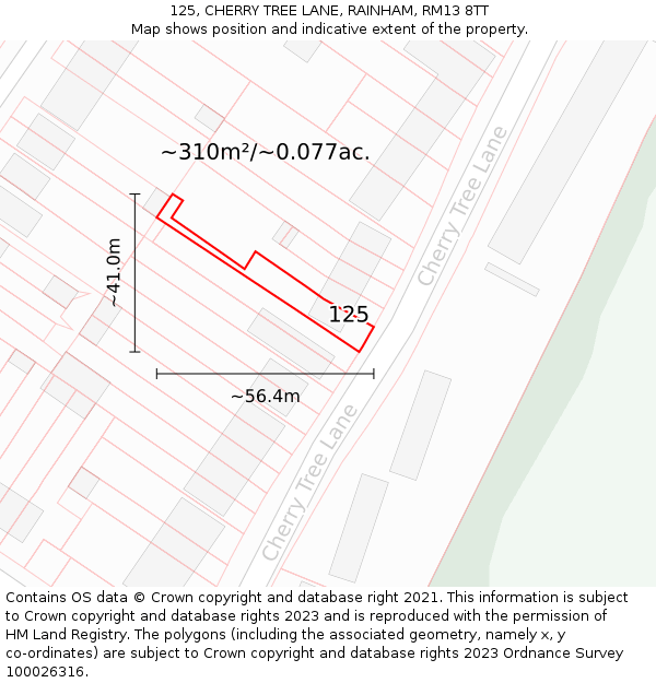 125, CHERRY TREE LANE, RAINHAM, RM13 8TT: Plot and title map