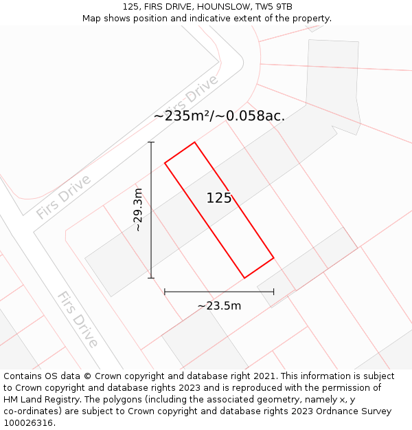 125, FIRS DRIVE, HOUNSLOW, TW5 9TB: Plot and title map