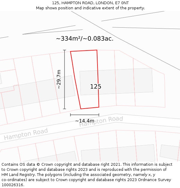 125, HAMPTON ROAD, LONDON, E7 0NT: Plot and title map