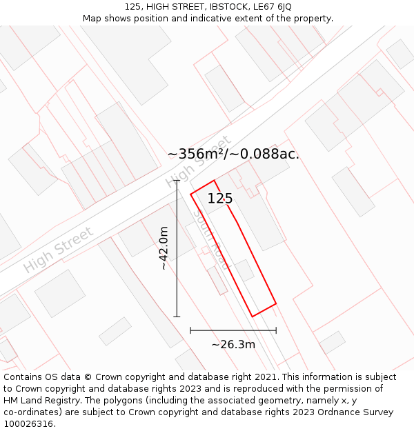 125, HIGH STREET, IBSTOCK, LE67 6JQ: Plot and title map