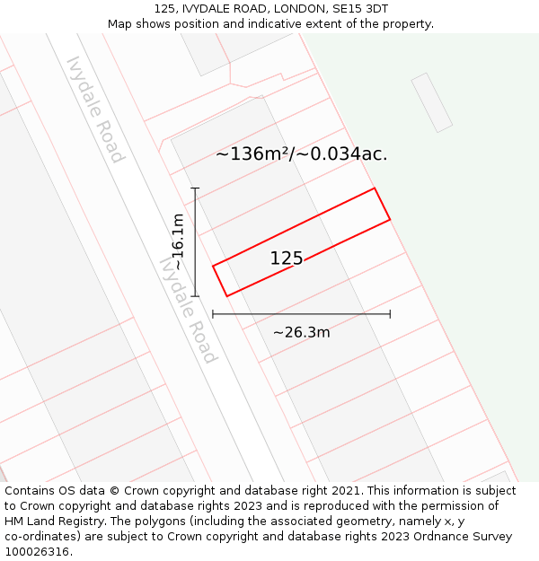 125, IVYDALE ROAD, LONDON, SE15 3DT: Plot and title map