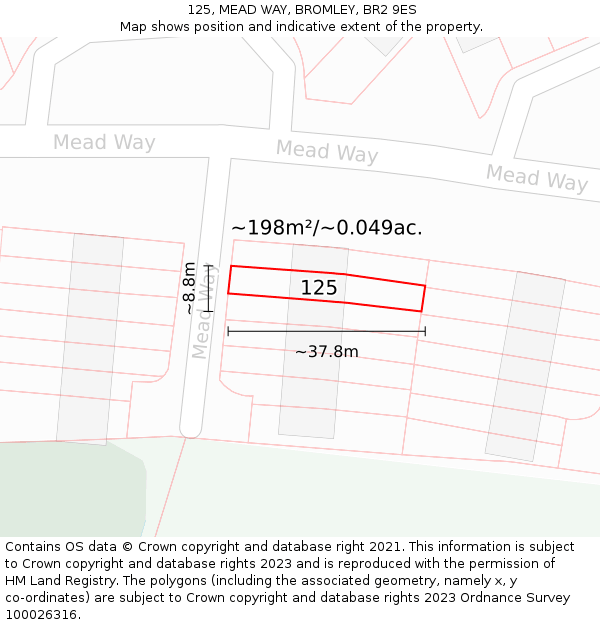 125, MEAD WAY, BROMLEY, BR2 9ES: Plot and title map