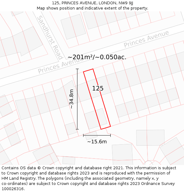125, PRINCES AVENUE, LONDON, NW9 9JJ: Plot and title map