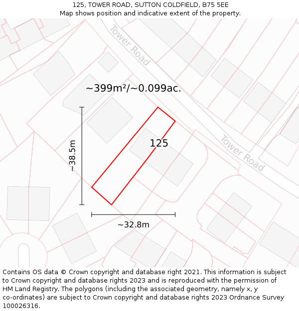 125, TOWER ROAD, SUTTON COLDFIELD, B75 5EE: Plot and title map