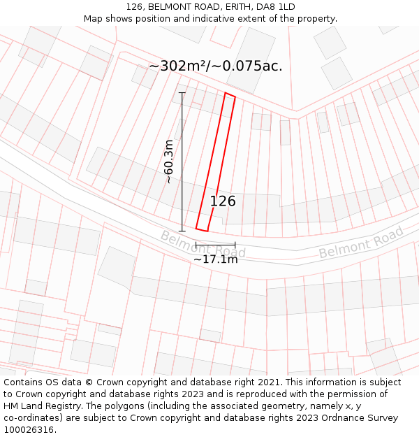 126, BELMONT ROAD, ERITH, DA8 1LD: Plot and title map
