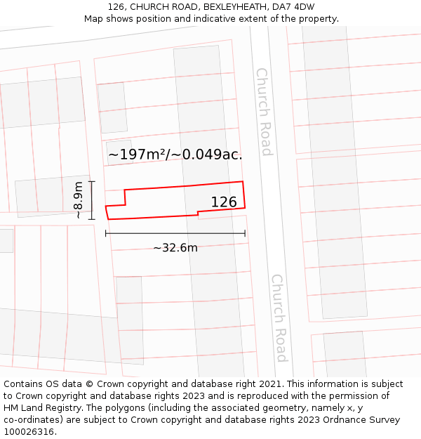 126, CHURCH ROAD, BEXLEYHEATH, DA7 4DW: Plot and title map