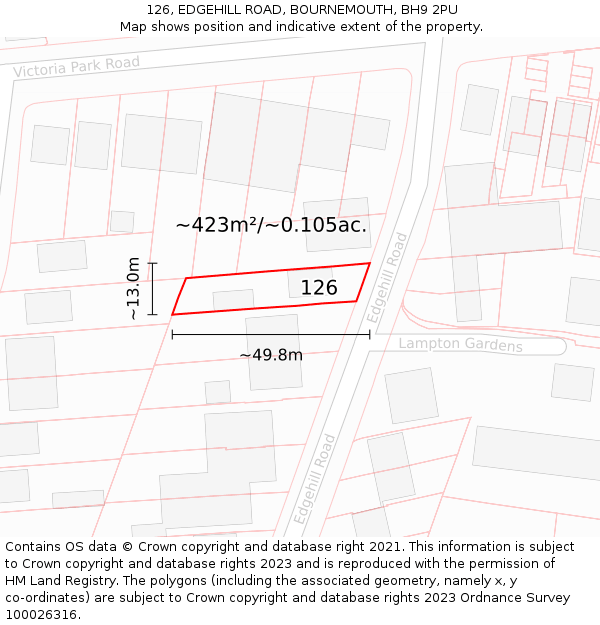 126, EDGEHILL ROAD, BOURNEMOUTH, BH9 2PU: Plot and title map
