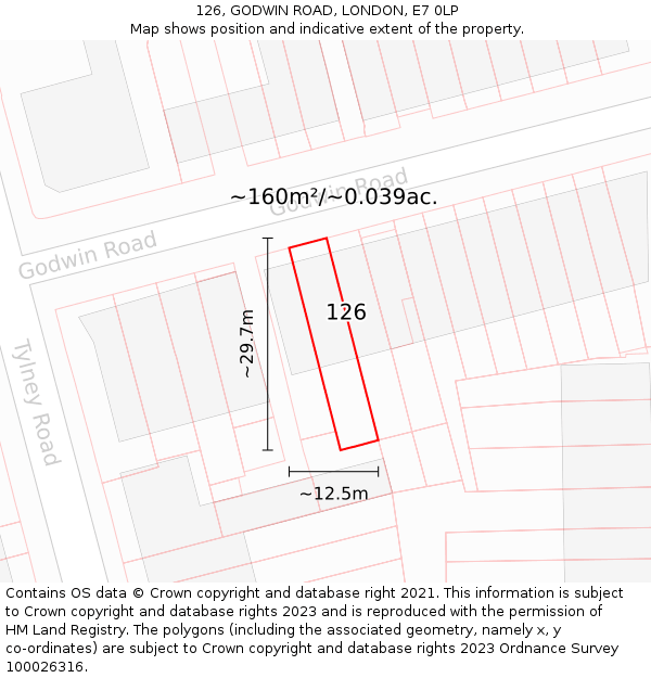 126, GODWIN ROAD, LONDON, E7 0LP: Plot and title map