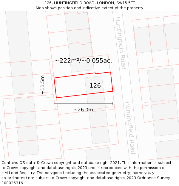 126, HUNTINGFIELD ROAD, LONDON, SW15 5ET: Plot and title map