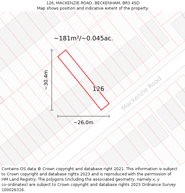 126, MACKENZIE ROAD, BECKENHAM, BR3 4SD: Plot and title map