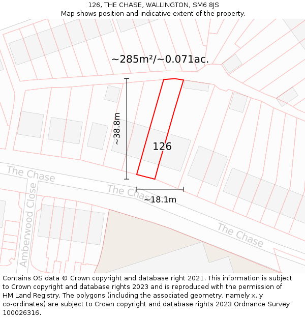 126, THE CHASE, WALLINGTON, SM6 8JS: Plot and title map