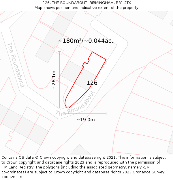 126, THE ROUNDABOUT, BIRMINGHAM, B31 2TX: Plot and title map