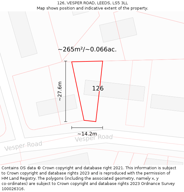 126, VESPER ROAD, LEEDS, LS5 3LL: Plot and title map
