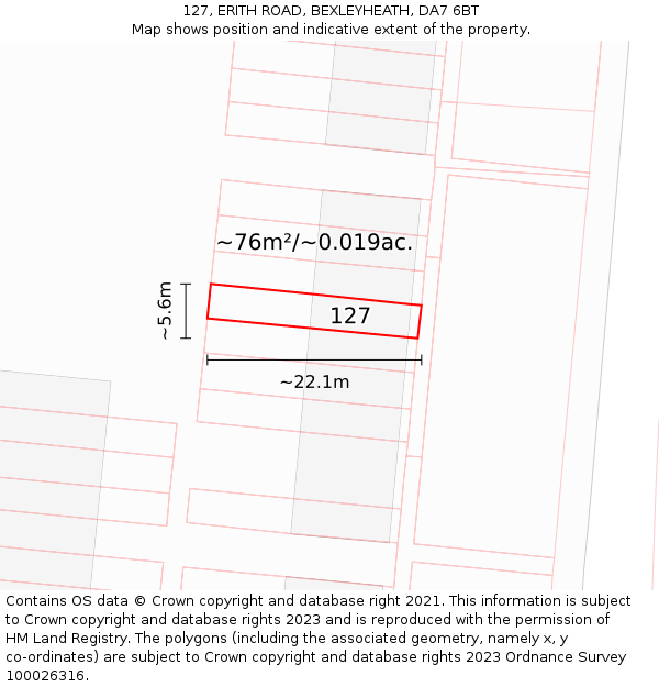 127, ERITH ROAD, BEXLEYHEATH, DA7 6BT: Plot and title map