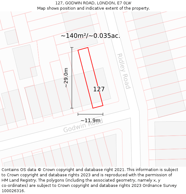 127, GODWIN ROAD, LONDON, E7 0LW: Plot and title map