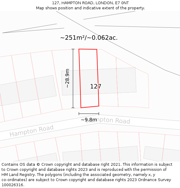 127, HAMPTON ROAD, LONDON, E7 0NT: Plot and title map