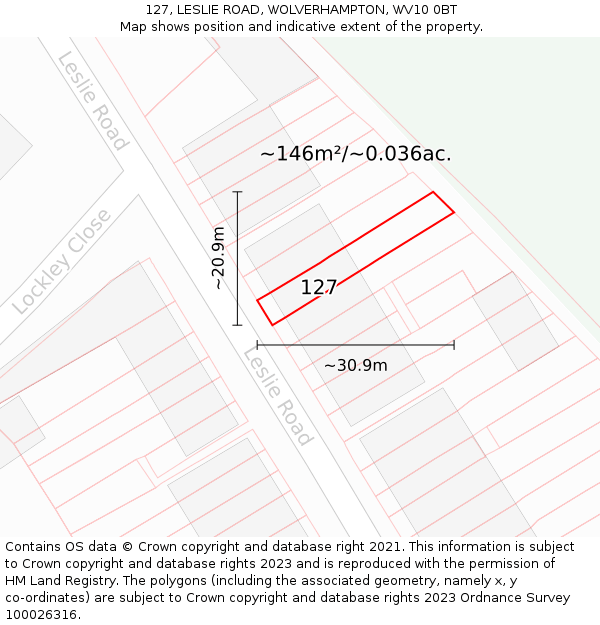127, LESLIE ROAD, WOLVERHAMPTON, WV10 0BT: Plot and title map