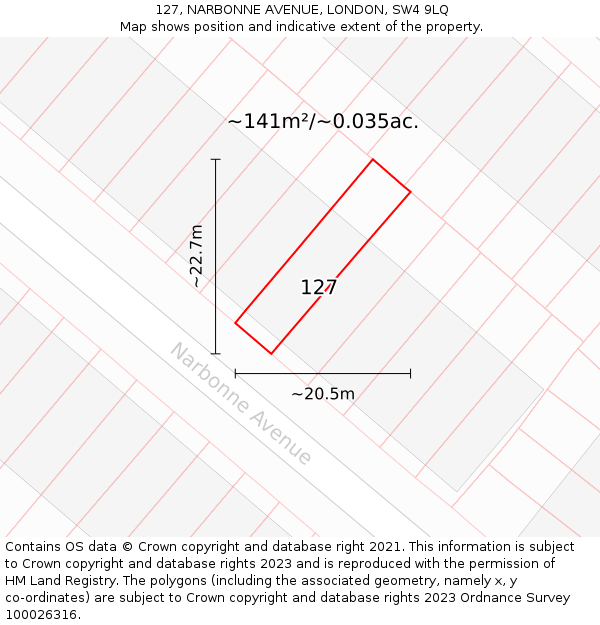 127, NARBONNE AVENUE, LONDON, SW4 9LQ: Plot and title map