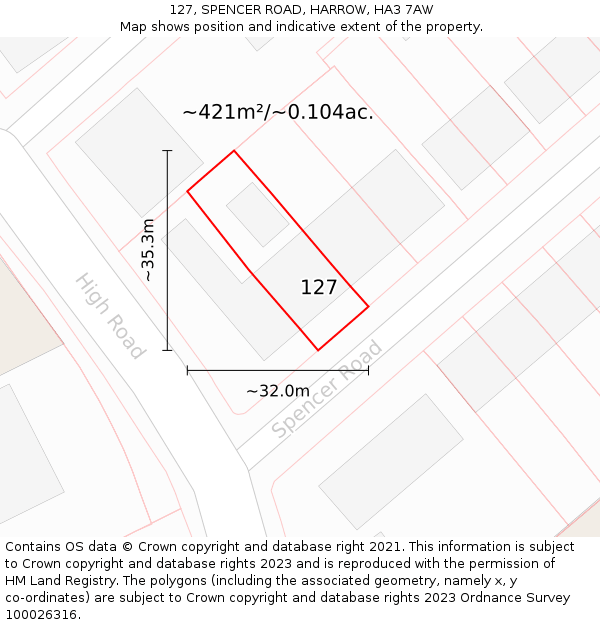 127, SPENCER ROAD, HARROW, HA3 7AW: Plot and title map