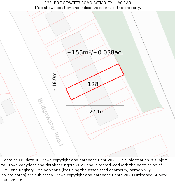 128, BRIDGEWATER ROAD, WEMBLEY, HA0 1AR: Plot and title map