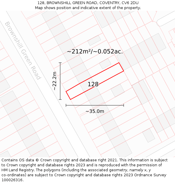 128, BROWNSHILL GREEN ROAD, COVENTRY, CV6 2DU: Plot and title map