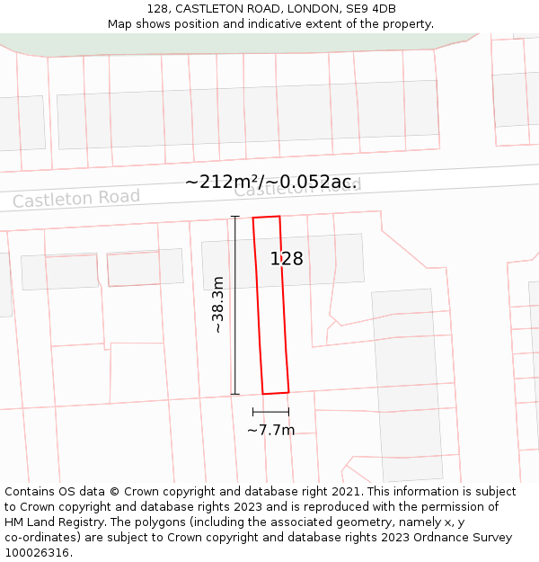 128, CASTLETON ROAD, LONDON, SE9 4DB: Plot and title map