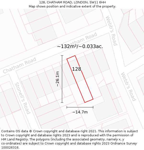 128, CHATHAM ROAD, LONDON, SW11 6HH: Plot and title map