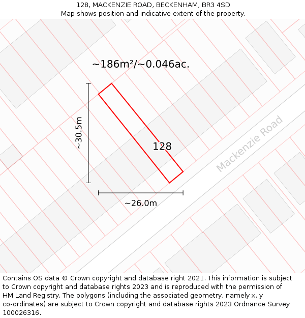 128, MACKENZIE ROAD, BECKENHAM, BR3 4SD: Plot and title map