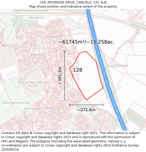 128, MOORSIDE DRIVE, CARLISLE, CA1 3UE: Plot and title map