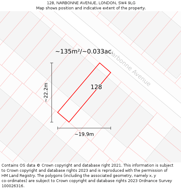 128, NARBONNE AVENUE, LONDON, SW4 9LG: Plot and title map
