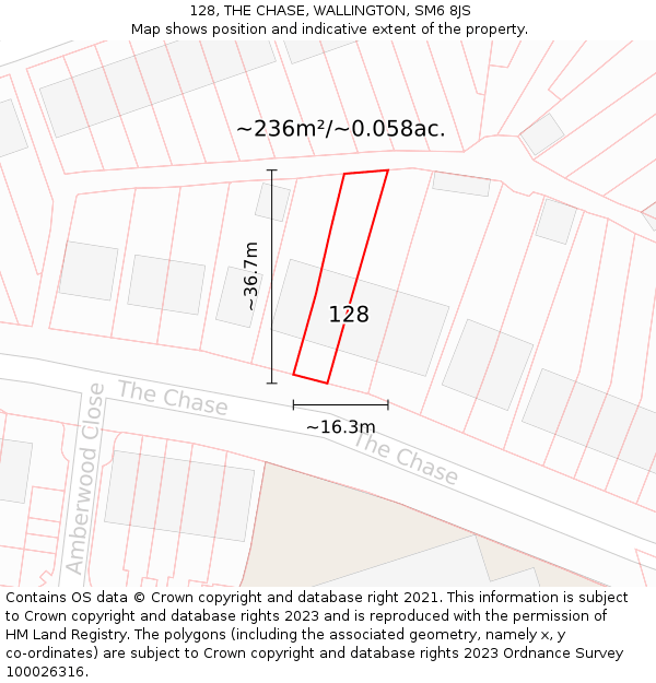 128, THE CHASE, WALLINGTON, SM6 8JS: Plot and title map