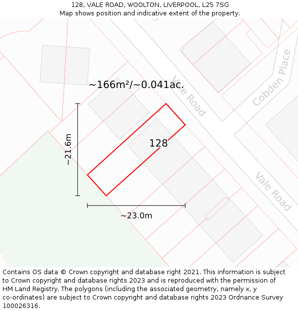 128, VALE ROAD, WOOLTON, LIVERPOOL, L25 7SG: Plot and title map