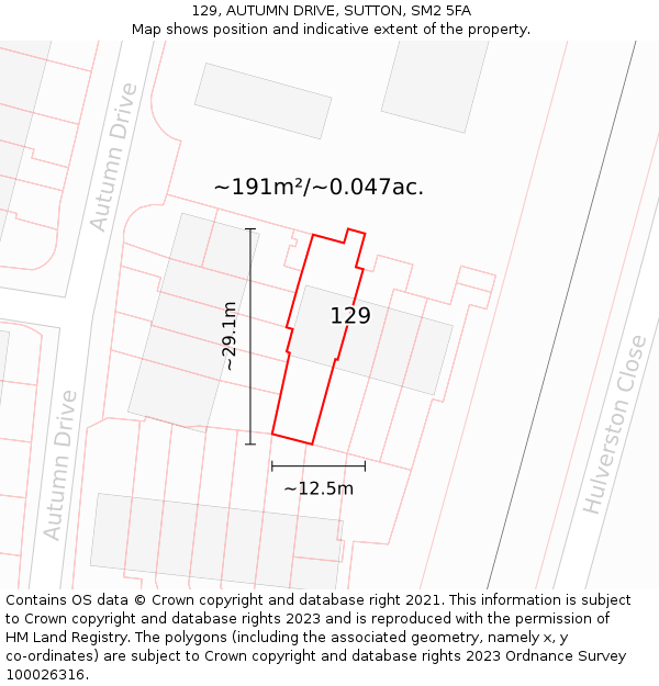 129, AUTUMN DRIVE, SUTTON, SM2 5FA: Plot and title map