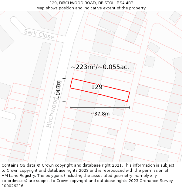 129, BIRCHWOOD ROAD, BRISTOL, BS4 4RB: Plot and title map