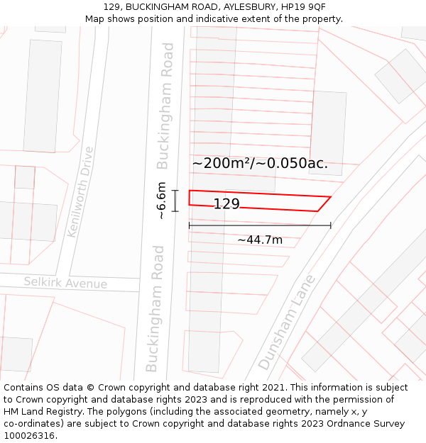129, BUCKINGHAM ROAD, AYLESBURY, HP19 9QF: Plot and title map