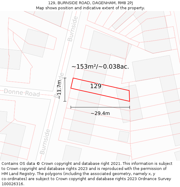 129, BURNSIDE ROAD, DAGENHAM, RM8 2PJ: Plot and title map