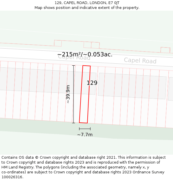 129, CAPEL ROAD, LONDON, E7 0JT: Plot and title map