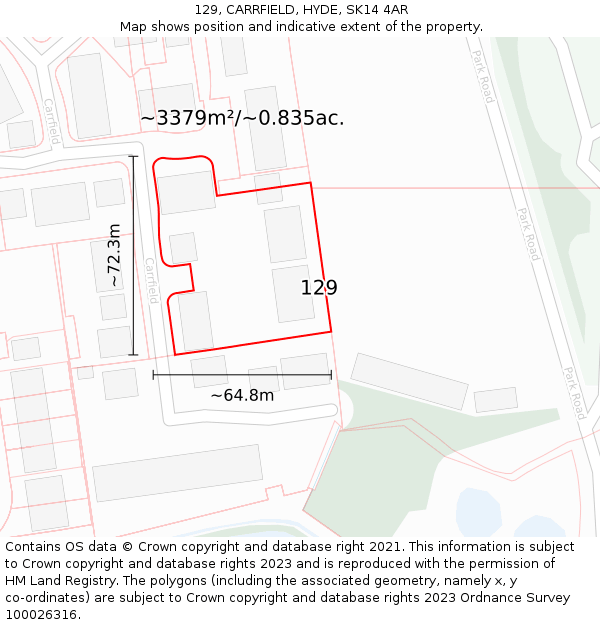 129, CARRFIELD, HYDE, SK14 4AR: Plot and title map
