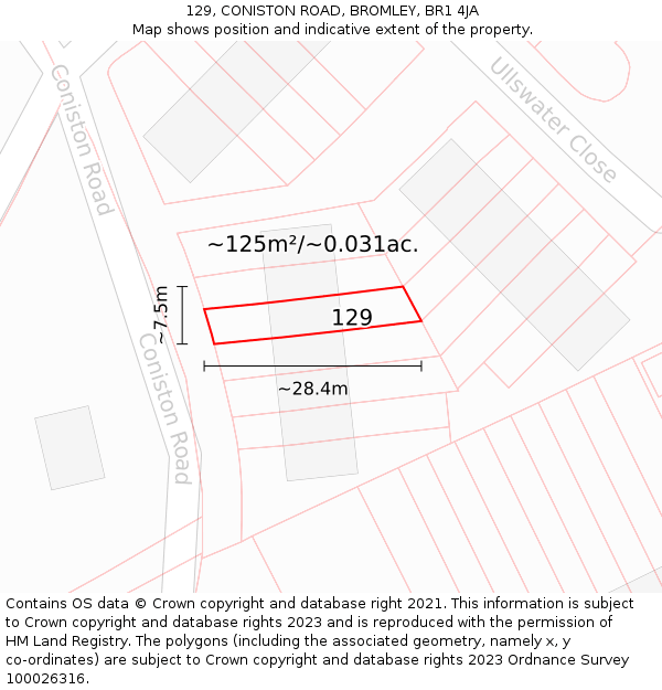 129, CONISTON ROAD, BROMLEY, BR1 4JA: Plot and title map
