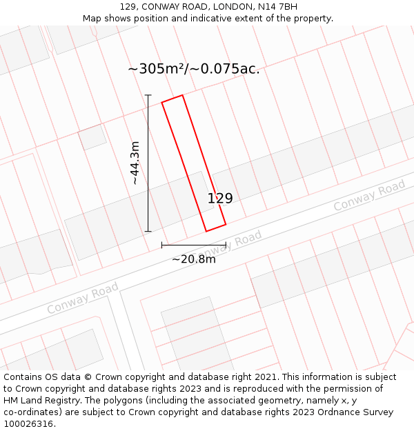 129, CONWAY ROAD, LONDON, N14 7BH: Plot and title map