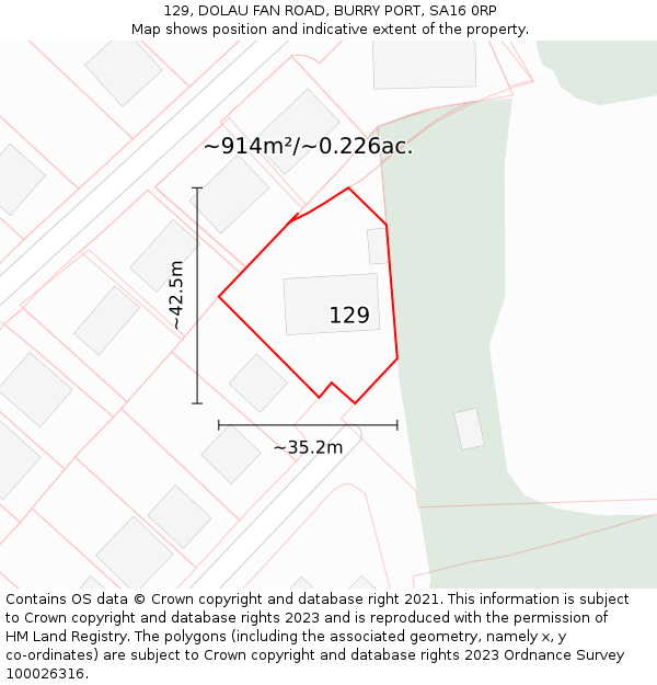 129, DOLAU FAN ROAD, BURRY PORT, SA16 0RP: Plot and title map