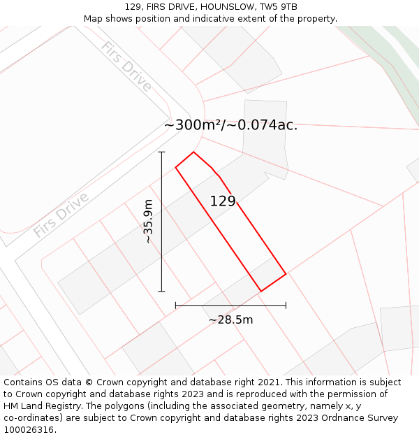 129, FIRS DRIVE, HOUNSLOW, TW5 9TB: Plot and title map
