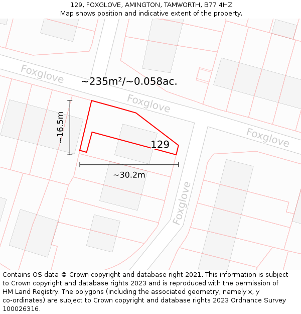 129, FOXGLOVE, AMINGTON, TAMWORTH, B77 4HZ: Plot and title map